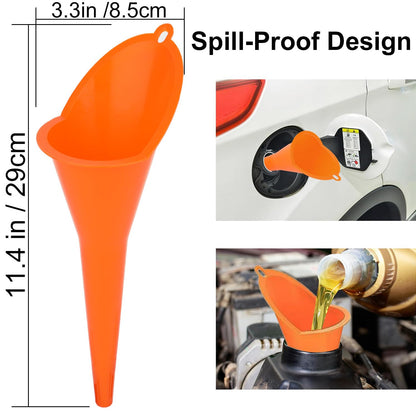 6 Pcs Automotive Oil Funnel Set – Wide Mouth Fuel Funnels with Long Neck, Flexible Spout & Removable Filter – for Gasoline, Coolant, Water, Engine Oil