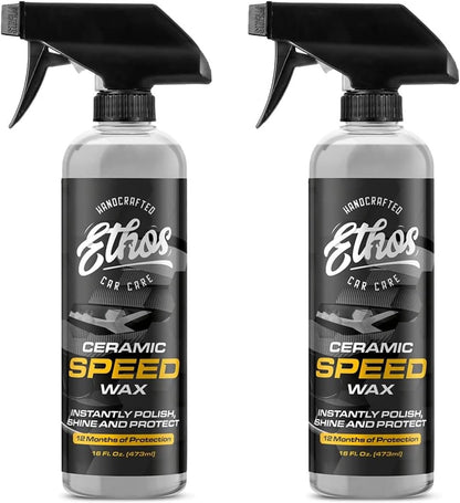 Ethos Ceramic Speed Wax – SiO2 Ceramic Coating Spray for Cars – Hydrophobic Car Wax Spray Top Coat Polish – High Gloss Shine, Ceramic Spray Wax – 12+ Month Protection