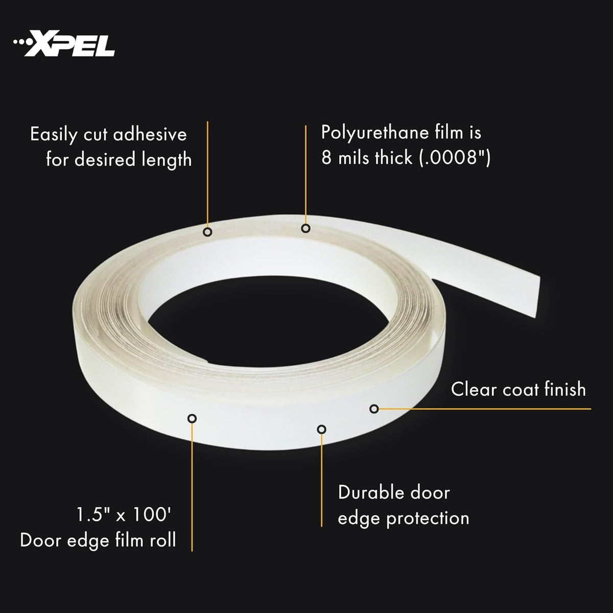XPEL Door Edge Guard Protection Film Roll, 3/8" x 100' - Car or Truck Doors, Protective Barrier Against Minor Scratches, Paint Chips, Door Edge Impact, and Dings - Prevents Damage and Possible Rust