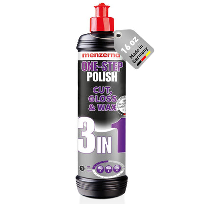 menzerna One-Step Polish 3in1 I Medium Cut Polish with High Gloss Finish & Seal in One I Buffing & Polishing Compound for Car Maintenance I Swirls, Holograms & Scratches I Car Body Repair I 8 fl oz.