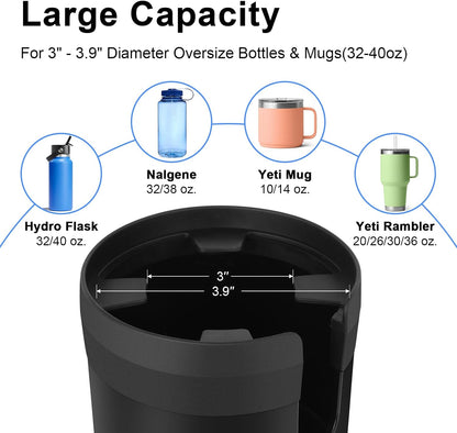 Car Cup Holder Expander, Large Cup Holder Extender for Car | Water bottle Holder Adapter with Adjustable Base Fits Yeti, Hydro Flask 24/32oz, Big Water Bottles in 3"-3.9", Black