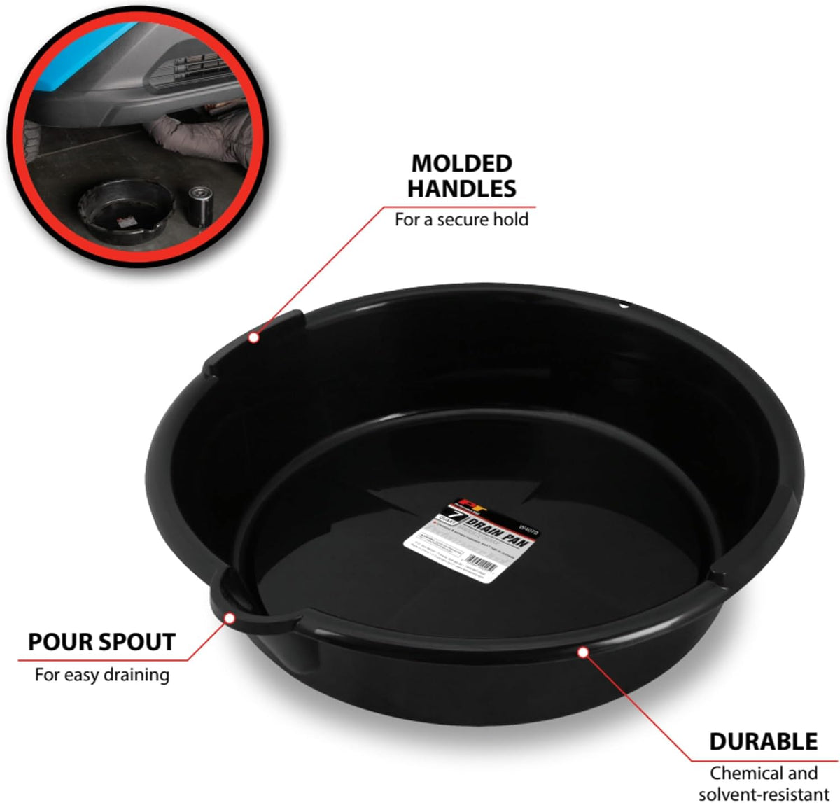 Performance Tool W4071 Black Oil Drain Pan (4.5 gallon)