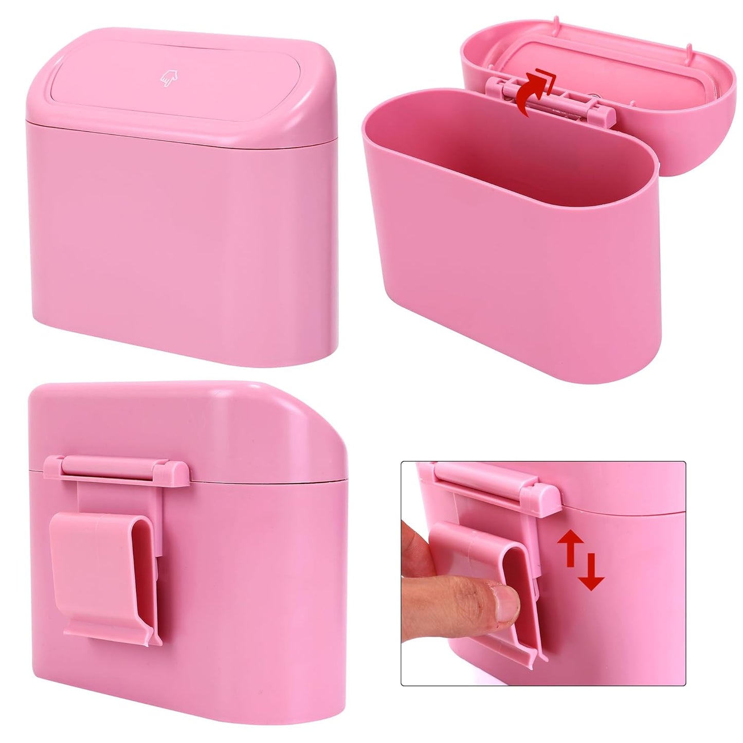 Ginsco 2 Pack Mini Car Trash Can with Lid, Small Car Garbage Can, Cute Leakproof ABS Trash Bin, Cars Accessories for Interior, Garbage Bin for Car, Home, Office with 120pcs Trash Bags Black