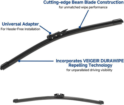 3 Pack Windshield Wiper Blades Compatible with Mazda CX-5 2017-2025 and CX-9 2016-2023, Front and Rear, 24" 18" 14" - Colors A