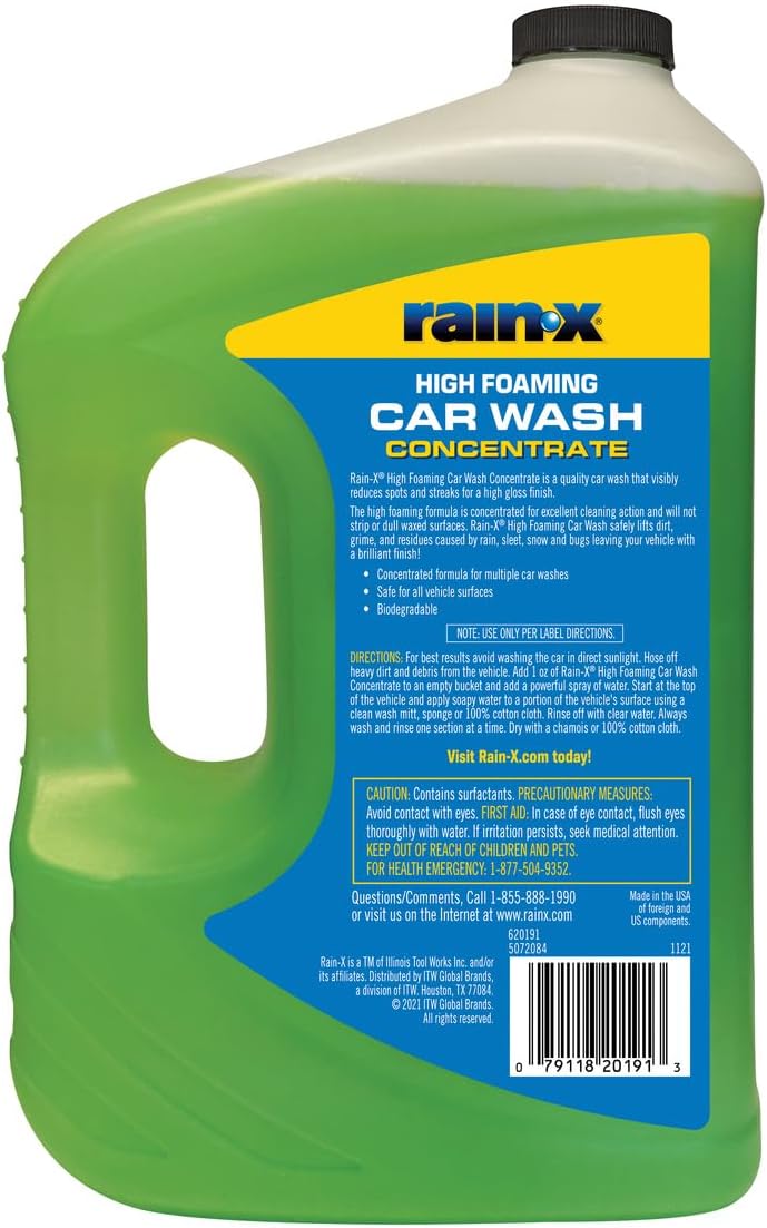 Rain-X 620191 Car Wash - 100 fl oz. High-Foaming, Concentrated Formula for Greater Cleaning Action, Safely Lifting Dirt, Grime and Residues for an Exceptional Clean