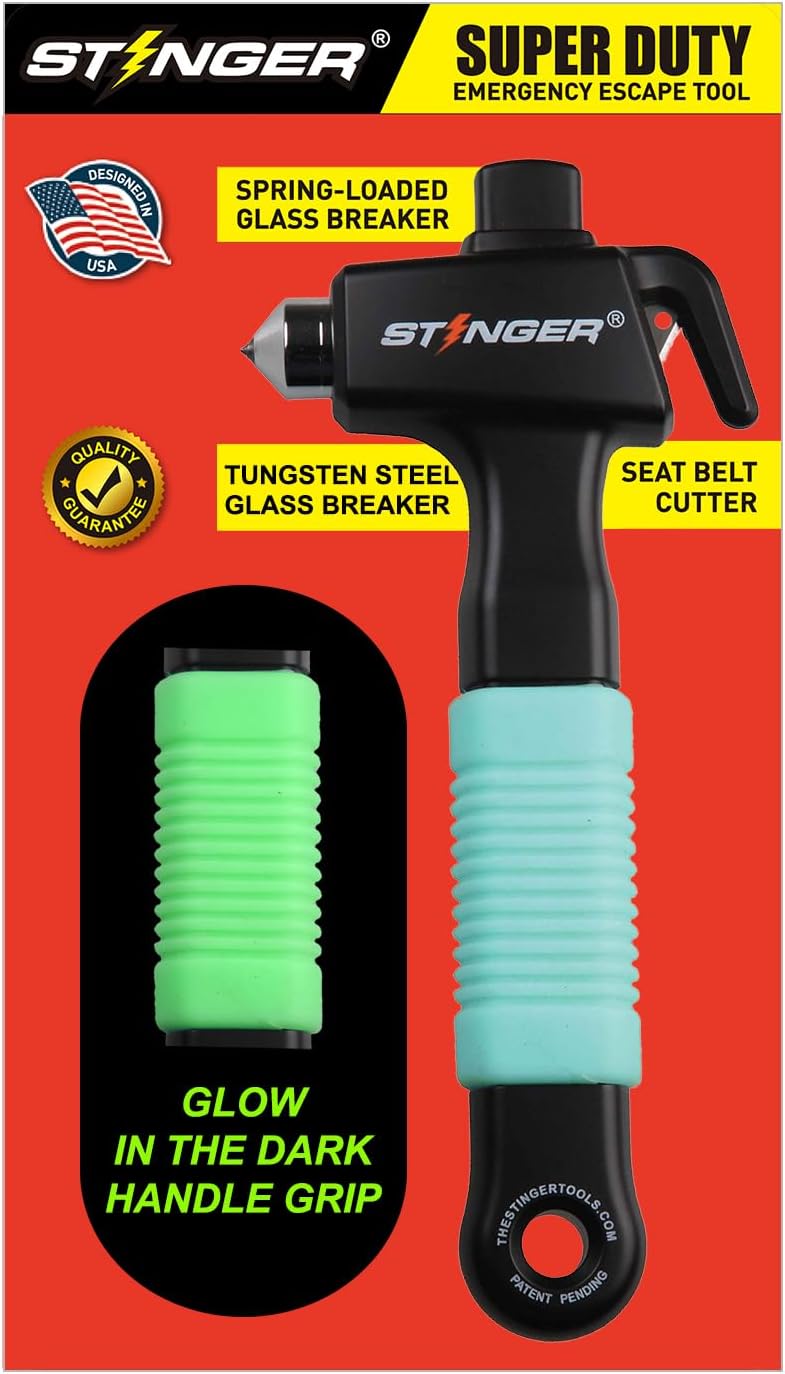 Stinger Super Duty Car Emergency Escape Tool, Hardened Carbon Steel Vehicle Safety Hammer, Spring Loaded Window Breaker, Razor Sharp Seat Belt Cutter, Auto Accident Life-Saving Rescue Tool (Orange)