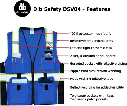 Dib Safety Reflective Mesh Vest ANSI Class 3, High Visibility with Pockets and Zipper, Made with 3M Reflective Tape, Yellow XL