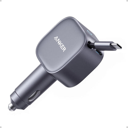Anker Retractable USB-C Car Charger, 75W Max Fast Charging with Built-in Retractable Cable Car Adapter, Car Accessories for iPhone 17/16 Series, Galaxy S25/S24, MacBook Pro/Air, iPad, and More
