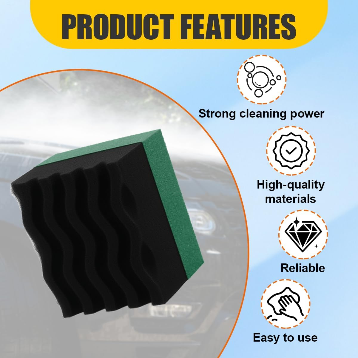 Car Tire Dressing Applicator Pad, Soft Sponge Tire Shine Applicator, Reusable Washable Wax Sponge, Anti-Spill Corrugated Surface Tire Care Cleaning Pad for Auto Detailing(Black&Green)