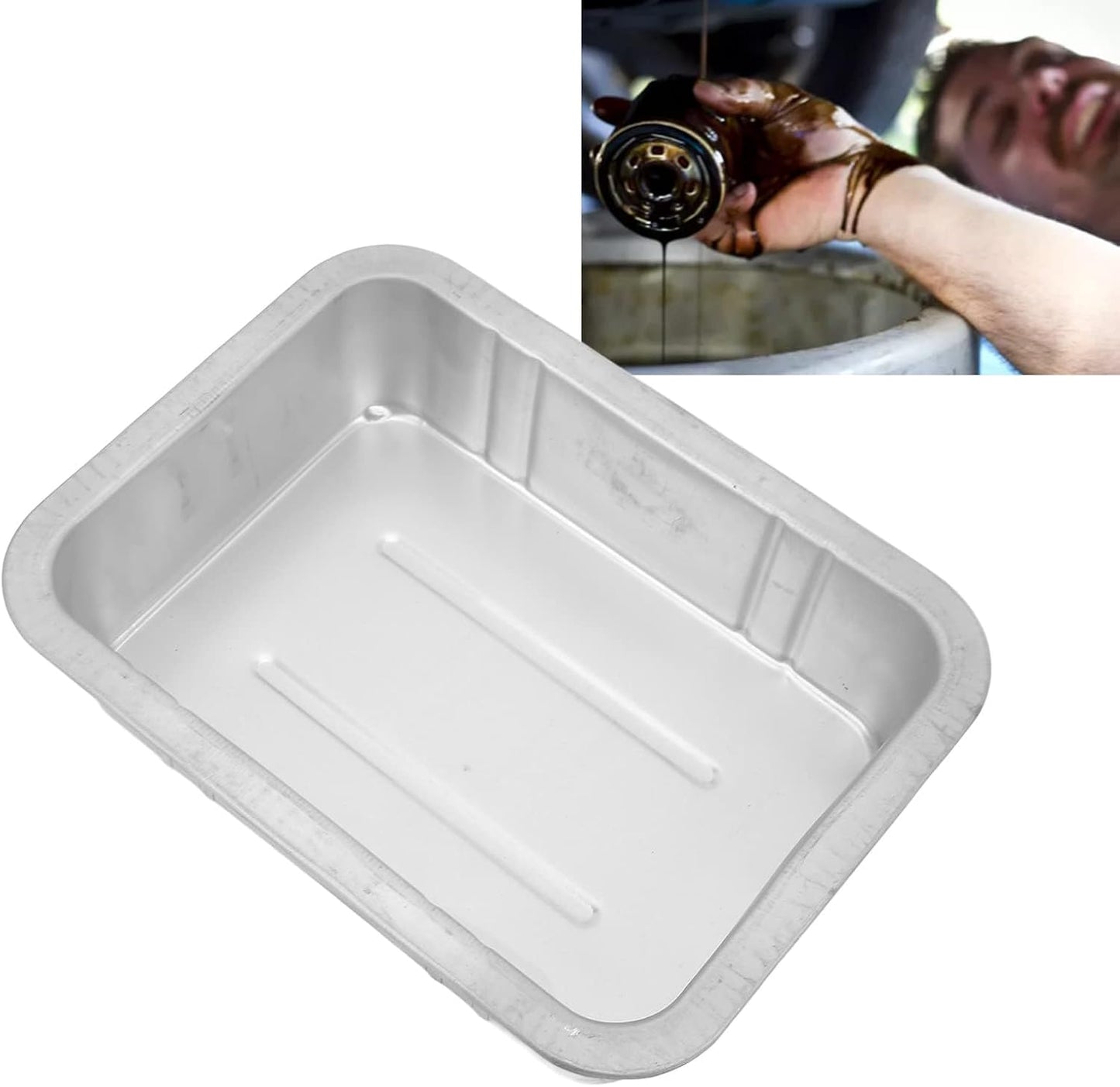 Oil Drain Pan, Universal Metal Oil Change Container with Easy Grip Edges 7-8L Capacity for Cars Motorcycles Boats, Durable Construction for Professional Mechanics and DIY Enthusiasts
