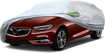 Full Car Cover Universal 6 Layers Outdoor Thicked All Weather Cover, Sunshield, Waterproof, Snow Proof, UV Proof, Scratch Proof, Bird Droppings, 6 Reflective Strips, Fits Sedans up 178"-189"