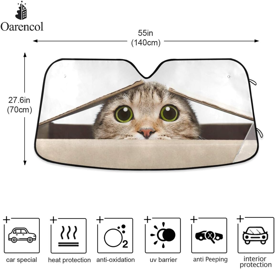 Black Leopard Car Windshield Sun Shade Animal Skin Print Foldable UV Ray Sun Visor Protector Sunshade to Keep Your Vehicle Cool (51" x 27.6")