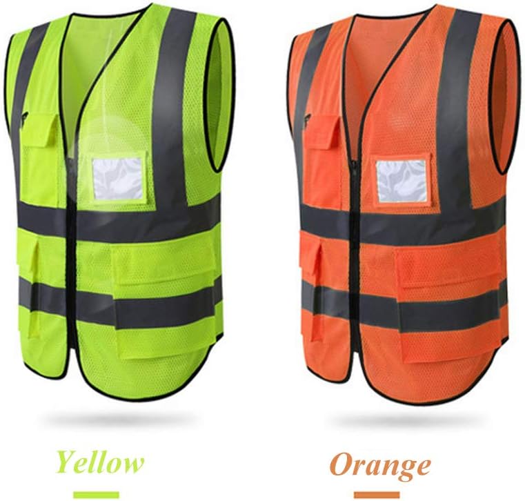 HYCOPROT High Visibility Mesh Safety Reflective Vest with Pockets and Zipper, Meets ANSI/ISEA Standards