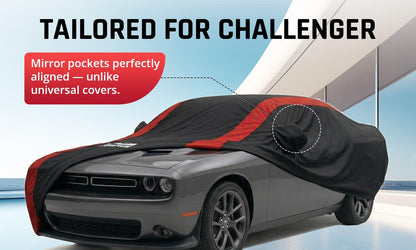 Car Cover Waterproof All Weather Protection with Red Stripe Design, Universal Fit Toyota Camry Solara, Ford Fusion, Kia Stinger Optima, Nissan Maxima, VW Passat, Subaru Legcy