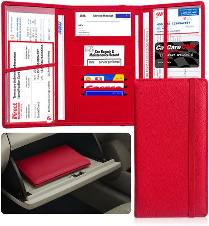 LINTRU Car Registration and Insurance Holder Trifold, Oversized Fit with Reinforced Construction, Matte PU Leather Vehicle Glove Box Organizer for Documents, Car Accessories for Men and Women
