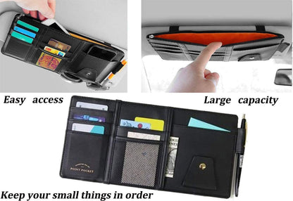 Car Visor Organizer, Auto Interior Accessories, Car Truck SUV Storage Pouch Holder, with Multi-Pocket Net Zipper (Black)