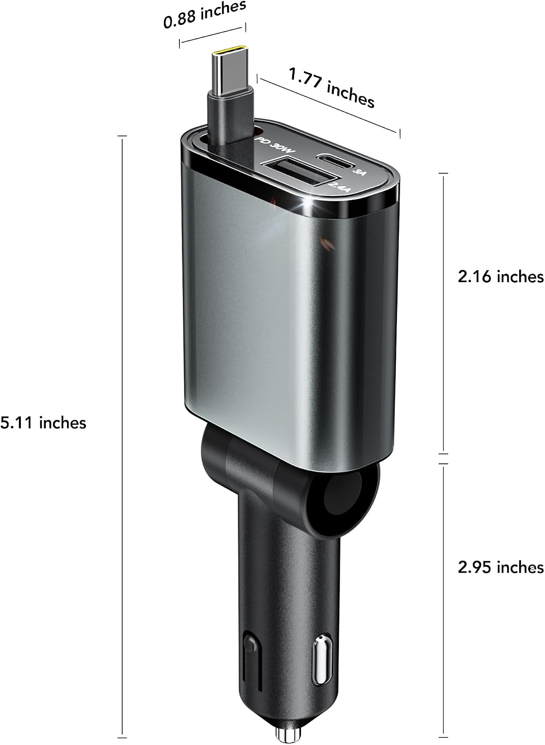 Retractable Car Charger,Car Phone Charger USB C Fast Charge,Cigarette Lighter USB Charger Car Accessories for Women,Road Trip Essentials Gift for Men,Car Charger for iPhone 17/16/15,Galaxy S26,Pixel