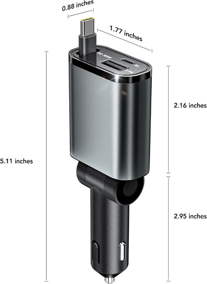 Retractable Car Charger,Car Phone Charger USB C Fast Charge,Cigarette Lighter USB Charger Car Accessories for Women,Road Trip Essentials Gift for Men,Car Charger for iPhone 17/16/15,Galaxy S26,Pixel