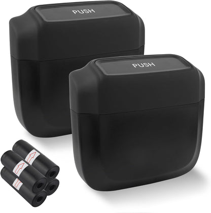 IHOTDER 2PCS Car Trash Can with Lid + 60PCS Garbage Bags,Mini Trash Can Interior Accessories for Door/Seat/Center Console/Home/Office,Multifunctional Car Organizers and Storage (Black)