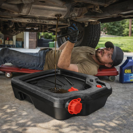 16 Quart Automotive Oil Drain Pan-Heavy-Duty Plastic Oil Change Container for Cars,Trucks and SUVs, Black
