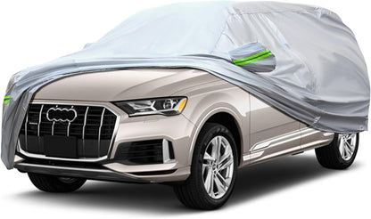 Full Car Cover Universal 6 Layers Outdoor Thicked All Weather Cover, Sunshield, Waterproof, Snow Proof, UV Proof, Scratch Proof, Bird Droppings, 6 Reflective Strips, Fits Sedans up 178"-189"
