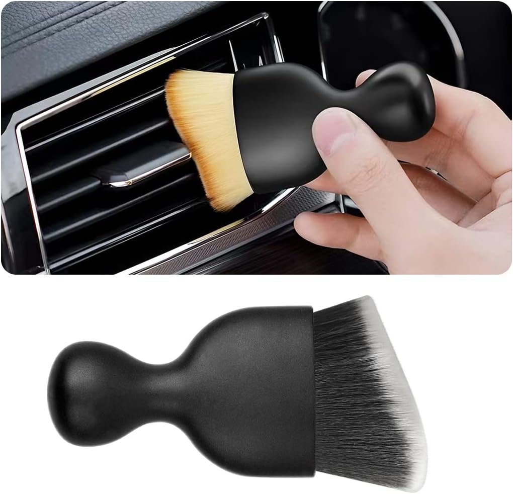 Blilo Car Interior Detailing Brush, Auto Soft Hair Cleaning Brushes, Curved Dirt Dust Collectors, Removal Tool for Dashboard Air Conditioner Vents Leather, Scratch Free (Black/1PCS)