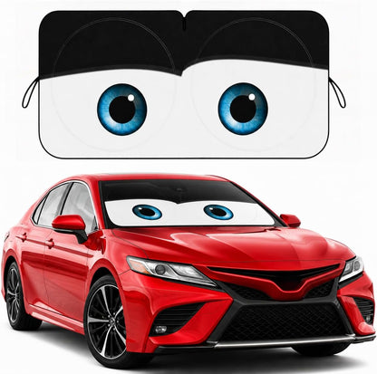 Car Windshield Sun Shade, Funny Cartoon Eyes Sun Visor for Car Windshield Universal Fits Sedan Compact Car Hatchback SUV, UV Heat Protection - 59 x 27.5