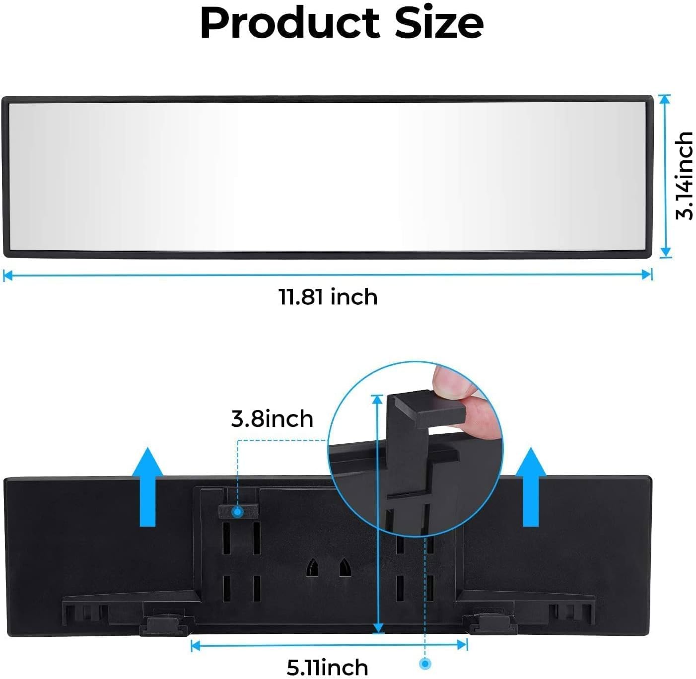 JOYTUTUS Panoramic Rear View Mirror, 12 Inch Wide Angle Clip On Mirror, Universal Car Interior Accessories, Convex Interior Mirror Reduces Blind Spot, Clear Vision Fits Car SUV Trucks
