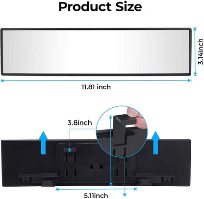 JOYTUTUS Panoramic Rear View Mirror, 12 Inch Wide Angle Clip On Mirror, Universal Car Interior Accessories, Convex Interior Mirror Reduces Blind Spot, Clear Vision Fits Car SUV Trucks