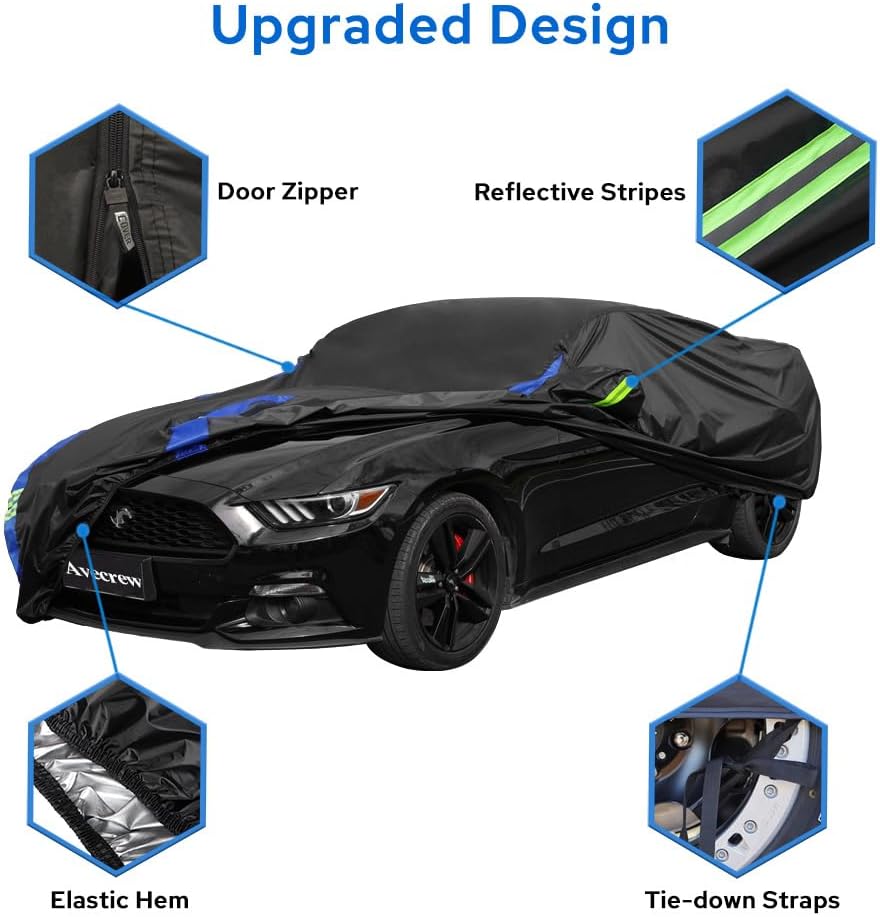 Avecrew Car Cover Waterproof All Weather for Automobiles, Outdoor Heavy Duty Full Exterior Covers for Sedan(194"-208")