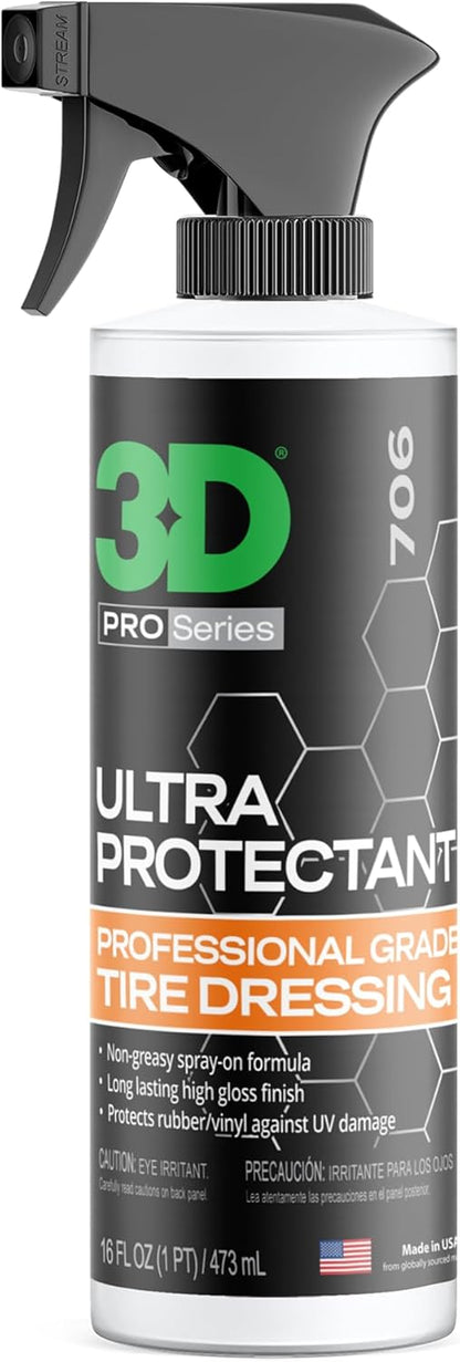 3D Ultra Protectant Tire Shine Spray – Water-Based High Gloss Tire Dressing | Long Lasting UV Protection for Rubber & Vinyl | No Sling | Made in USA |1 Gallon