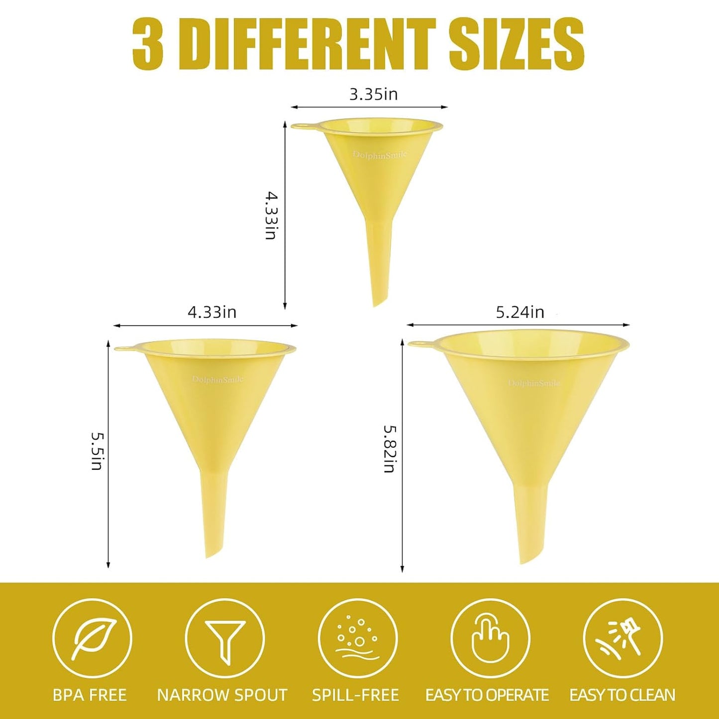 Plastic Kitchen Funnel Set of 3, Round Kitchen Funnels for Filling Bottles, Durable and Multifunctional Funnels for Filling Canning, Cooking, Lab or Car Oil (Gray)