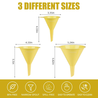 Plastic Kitchen Funnel Set of 3, Round Kitchen Funnels for Filling Bottles, Durable and Multifunctional Funnels for Filling Canning, Cooking, Lab or Car Oil (Gray)
