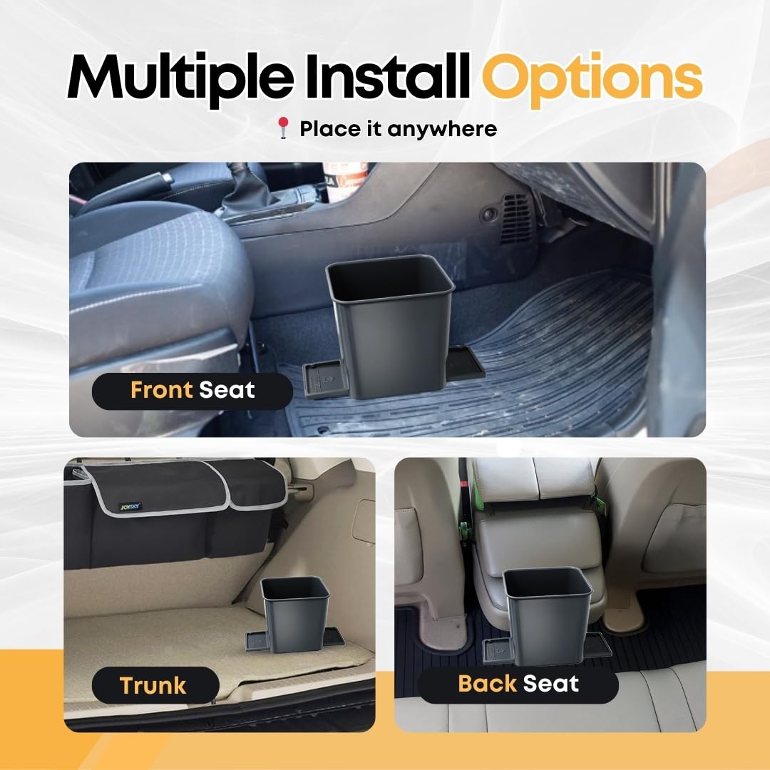 Car Trash Can for Vehicles Leakproof Compact Garbage Bin w/Stability Flap, Anti-Slip Base, Portable Trash Holder for Cars, Trucks, SUVs, Minivans (Black, Large)