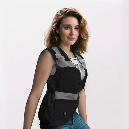 Reflective Vest for Women, Mesh Womens Safety Vest with 11 Pockets and Zipper, Hi Vis Neon Construction Work Vest for Lady Surveyors/Workers, Snugly-Fitted, ANSI Compliant (U-Yellow, S)