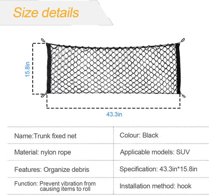 Osilly Car Rear Cargo Net, Double-Layer Adjustable Stretchable Elastic Storage Organizer Net, Trunk Cargo Storage Mesh Net with Hooks, Car Interior Accessories Fit for Vehicle, Trucks, SUV (Large)
