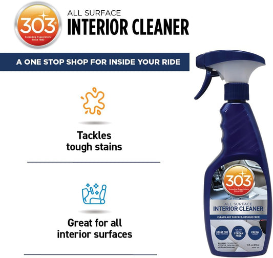 303 Products Interior Cleaner for Cars, All-Surface Auto Cleaner – Safe on Touch Screens & LCD, Residue-Free, Streak-Free Finish for Glass & Dash, 16 oz