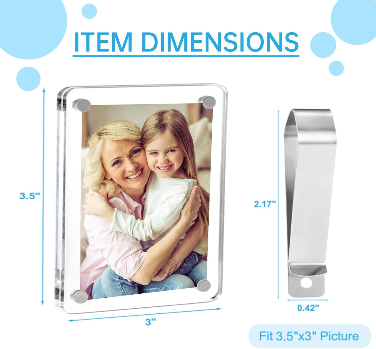 2 Pack Magnetic Car Visor Photo Holder – Personalized Acrylic Clip for Family, Pets, Travel Pictures – Easy Snap-On Car Accessory for Sun Visor (2 Pack, 2.4''x3.5'')