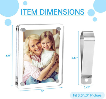 2 Pack Magnetic Car Visor Photo Holder – Personalized Acrylic Clip for Family, Pets, Travel Pictures – Easy Snap-On Car Accessory for Sun Visor (2 Pack, 2.4''x3.5'')