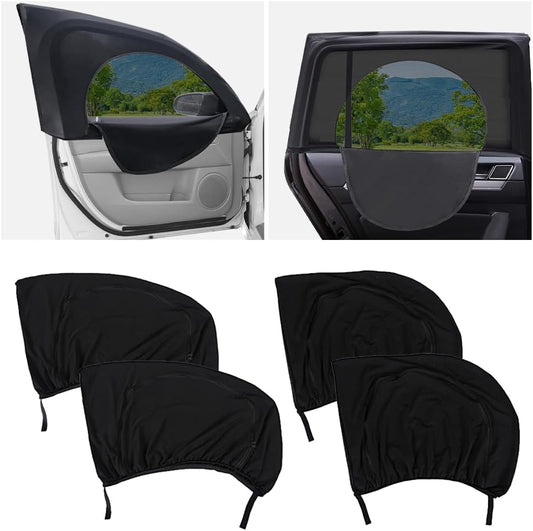 4PCS Car Window Shades with Zipper,Breathable Car Window Cover Baby Window Shades for Car,Camping Essentials Side Window Sun Shade for Privacy Protection Fits Most Cars
