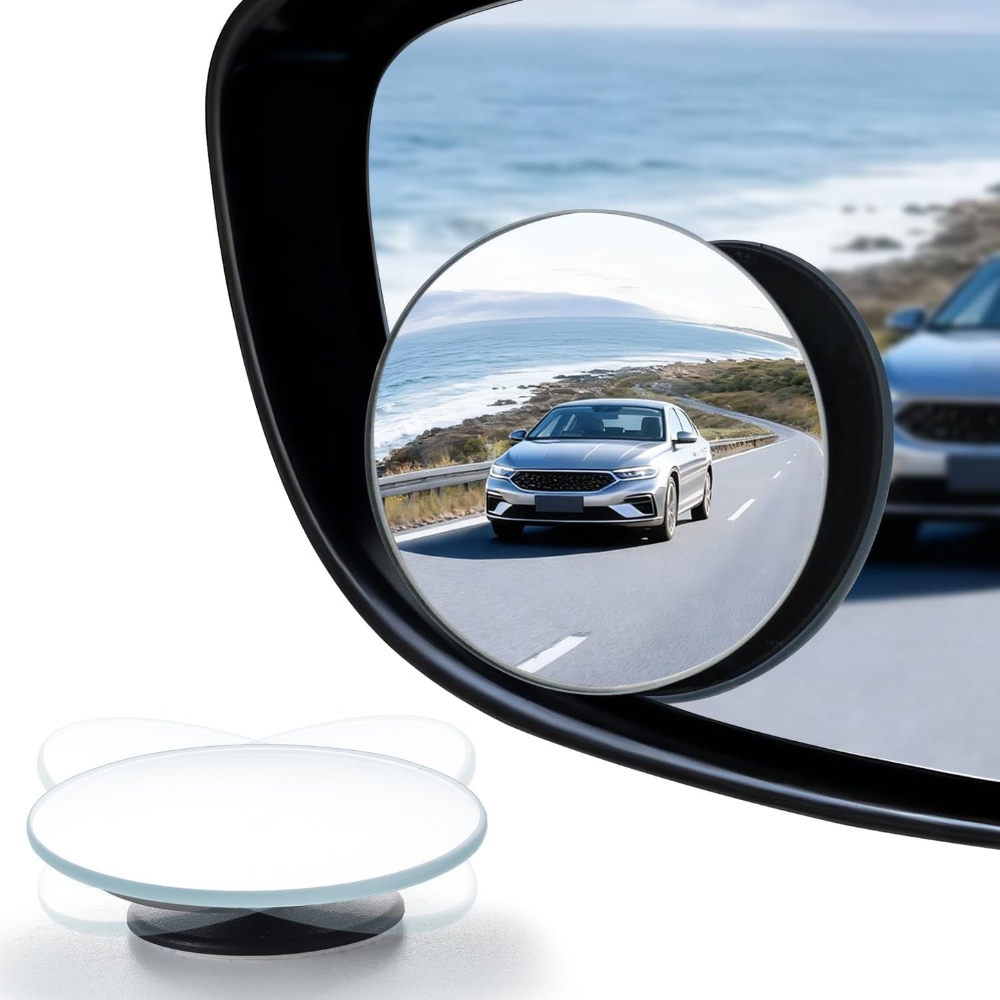 LivTee Blind Spot Mirrors, HD Glass Frameless Convex Rear View Mirrors, Wide Angle Adjustable Stick for Side Mirror, Automotive Exterior Accessories for Car, SUV & Trucks, Pack of 2