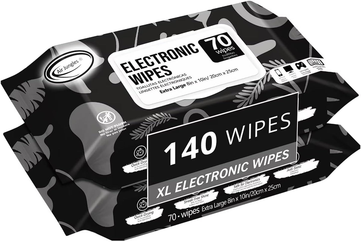 Air Jungles Electronic Wipes Screen Cleaner 70 Count, No Cloth Needed, XL 8"x10" Cleaning for LED Screen, TVs, Computer, Tablet, Phone, Laptops, Monitor, Smart Watch, Headphone and Gaming Equipment
