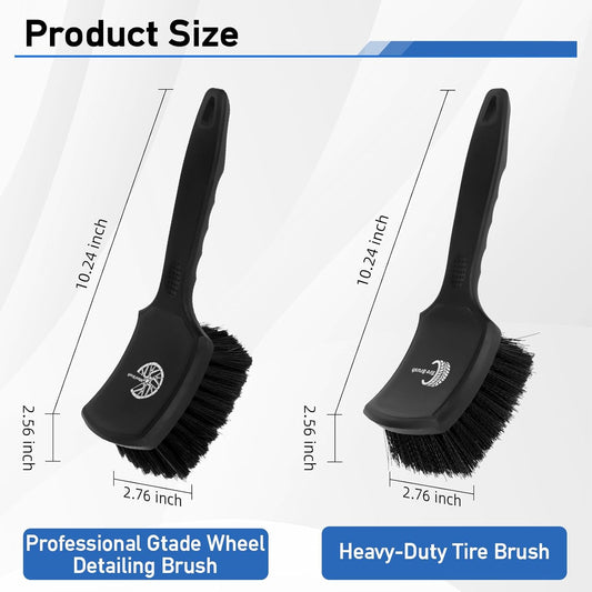 MVEQRRN 2-Pack Car Wheel Tire Detailing Brush Set:Wheel Cleaner Brush with Soft Bristles,Stiff Bristle Cleaning Brush with Rubber Handle for Deep Clean Car Tire Rims, Fenders or Carpet(Black Green)