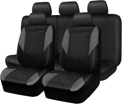 CAR PASS Quilting Leather Seat Cover Two Front Seats Only, Universal Fit Automotive Front Seat Covers Waterproof Deluxe PU Premium Vinyl Luxury for Cars Sedan Van SUV Airbag Compatible 2 Pieces,Black