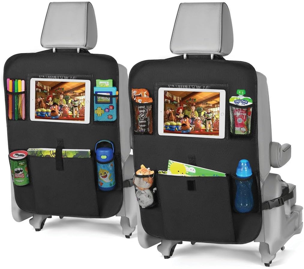 lebogner Back Seat Cover For Kids + 3 Pocket Storage Organizer, 2 Pack X-Large Waterproof Kick Mats Backseat Protector, Car Seat Back Protectors For Vehicles To Protect From Dirt, Mud & Scratches