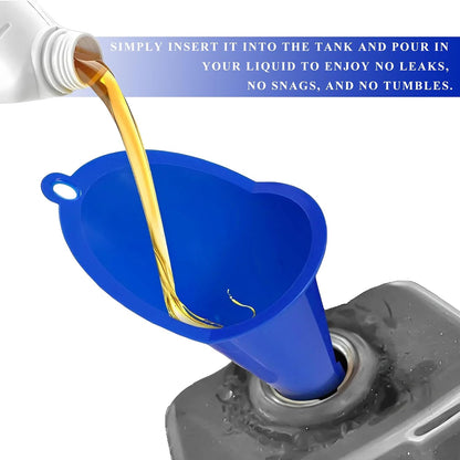 2PCS Oil Funnel, Flexible Multi-Function Automotive Oil Funnel, Spill-Proof Plastic Long Neck Engine Funnels Set for Gas Lubricants Water Diesel Fuel Kerosene, Car Accessories (Blue)
