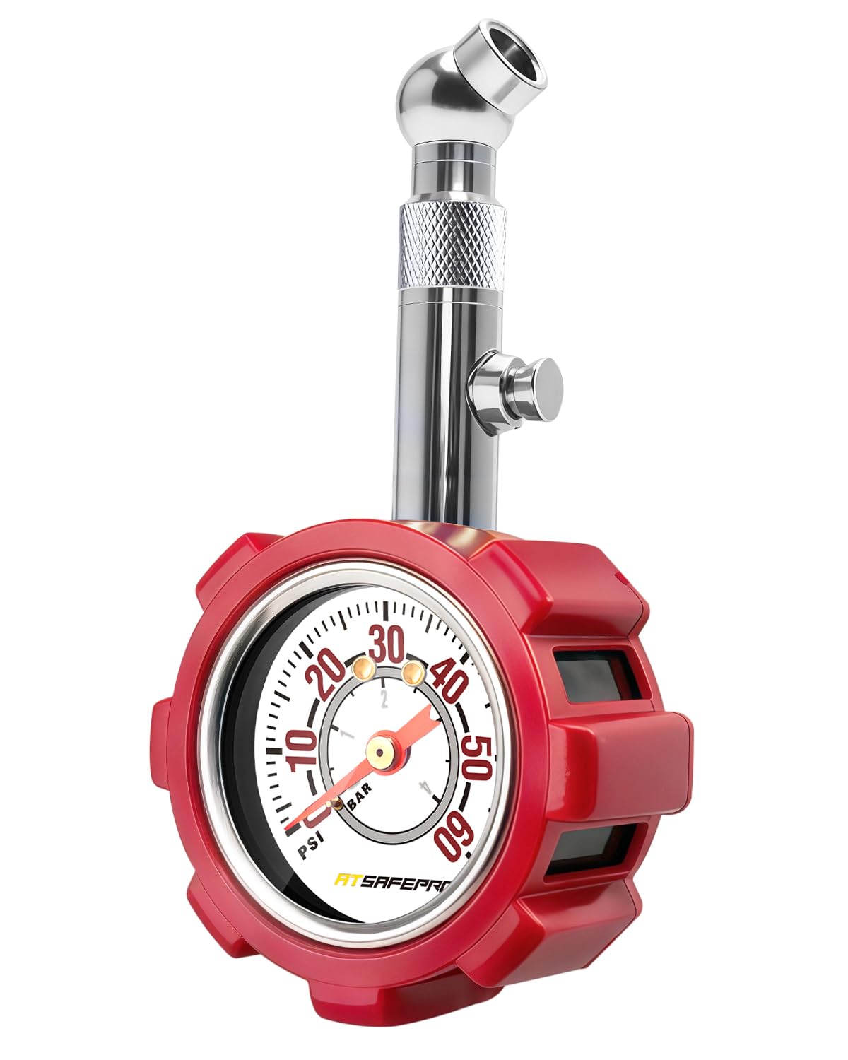 ATsafepro Tire Pressure Gauge, 5-60 PSI, ANSI B40.1 Certified, Extended 360° Swivel Head, Hold & Bleed Button, Dual Guard,Tire Gauges Fit for Cars and Motorcycles - Compact & Battery-Free