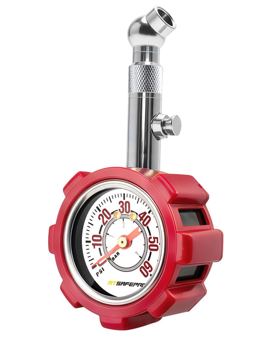 ATsafepro Tire Pressure Gauge, 5-60 PSI, ANSI B40.1 Certified, Extended 360° Swivel Head, Hold & Bleed Button, Dual Guard,Tire Gauges Fit for Cars and Motorcycles - Compact & Battery-Free