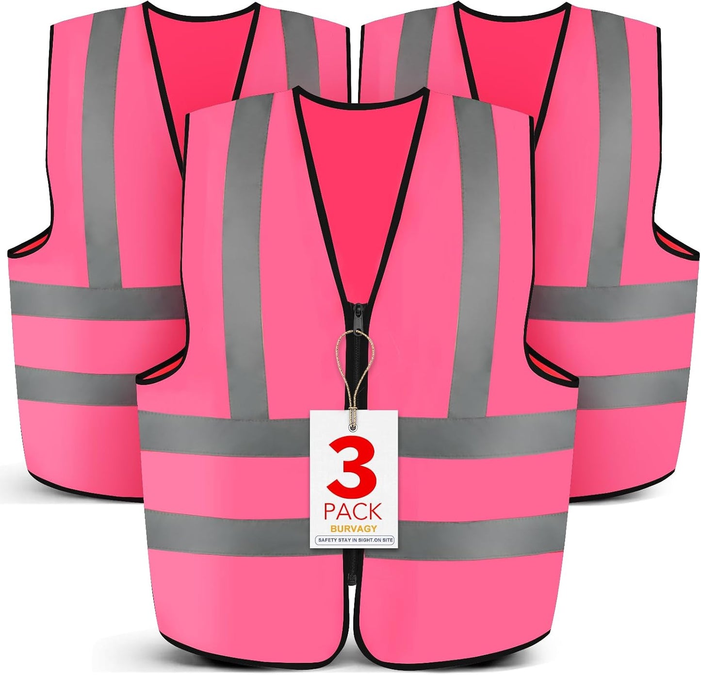 BURVAGY 3-Pack Reflective Safety Vest For Women Men - High-Visibility Safety Vest with 2in Reflective Strips for Emergency, Construction, and Safety Use (Green XX-Large)