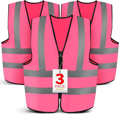 BURVAGY 3-Pack Reflective Safety Vest For Women Men - High-Visibility Safety Vest with 2in Reflective Strips for Emergency, Construction, and Safety Use (Green XX-Large)